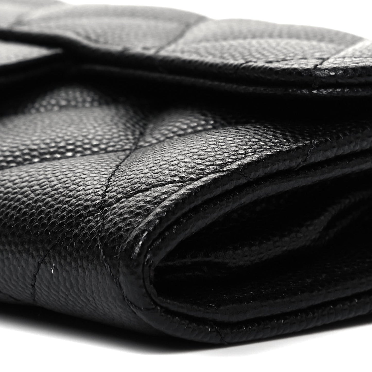 Caviar Quilted Medium Gusset Flap Wallet Black