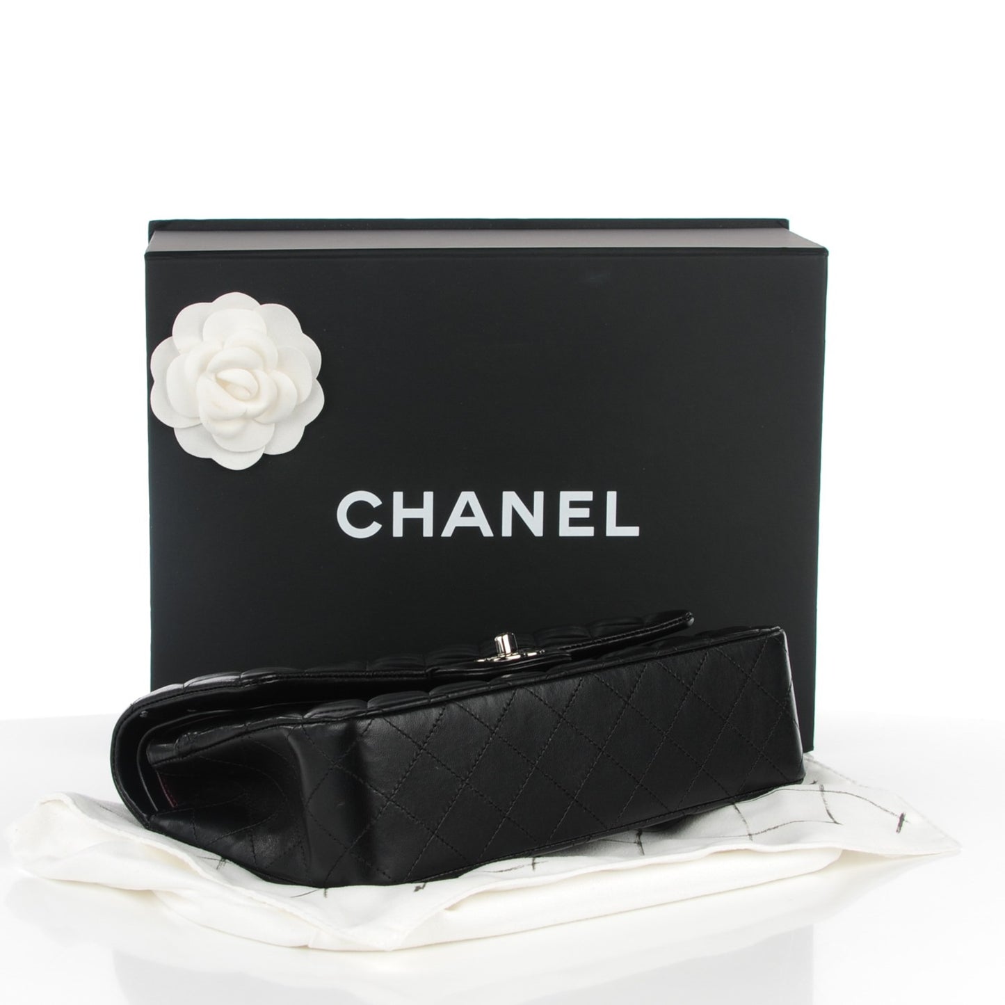 Lambskin Quilted Medium Double Flap Black