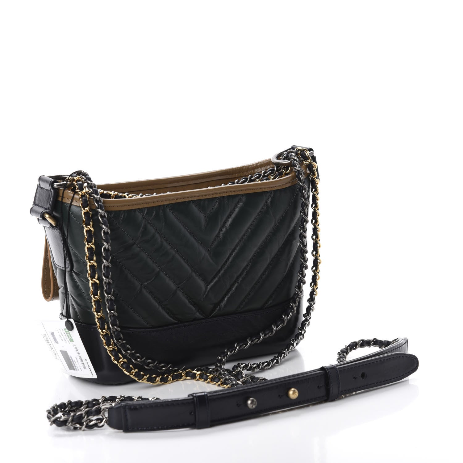 Chanel Aged Calfskin Chevron Quilted Small Gabrielle Hobo Green Black 2 of 9