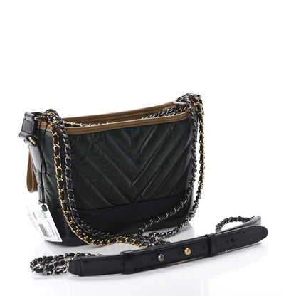 Chanel Aged Calfskin Chevron Quilted Small Gabrielle Hobo Green Black 2 of 9