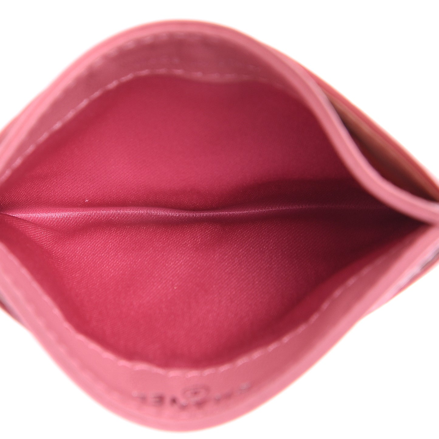 Lambskin Camellia Embossed Card Holder Pink
