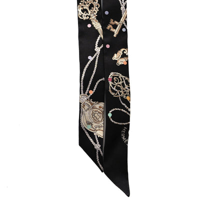 Hermes Silk Les Cles A Pois Doll Twilly Black Beige Rose 2 of 4