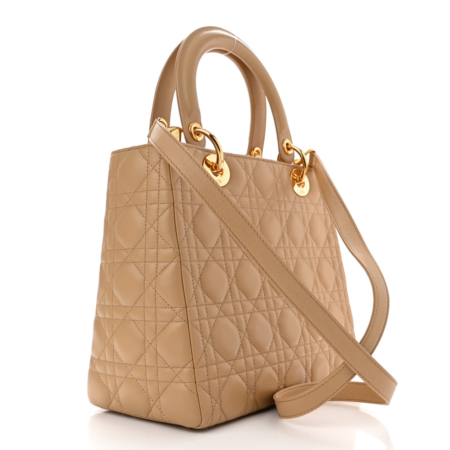 Christian Dior Lambskin Cannage Medium Lady Dior Beige 3 of 10