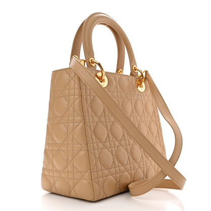 Christian Dior Lambskin Cannage Medium Lady Dior Beige 3 of 10