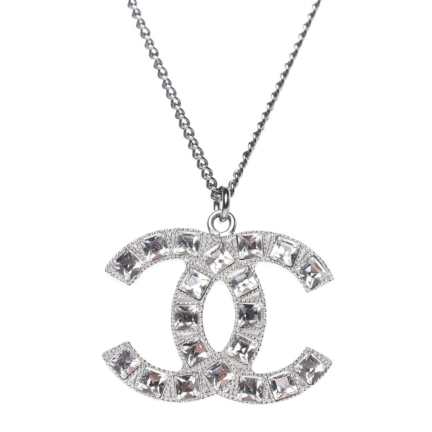 Chanel Crystal Large CC Necklace Silver 4 of 6