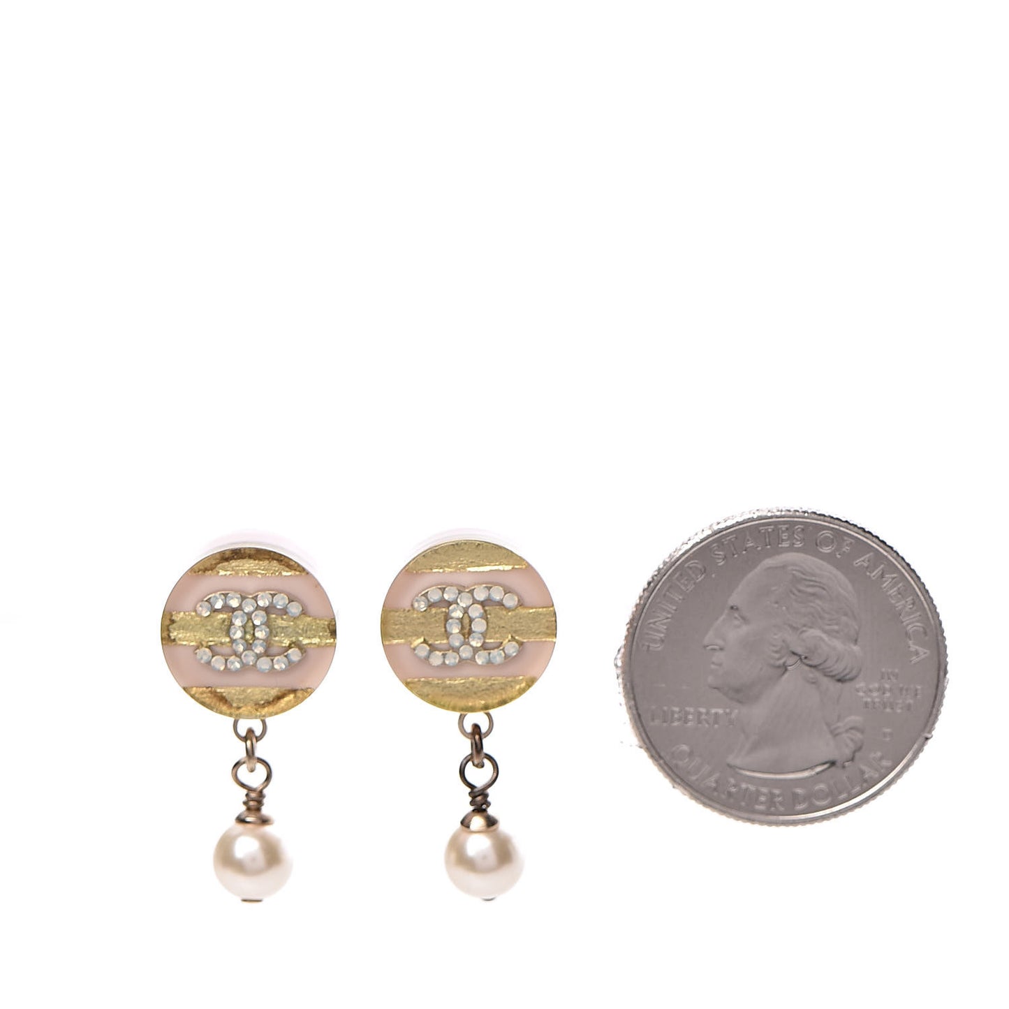 Resin Crystal Pearl Striped CC Drop Earrings Pink Gold