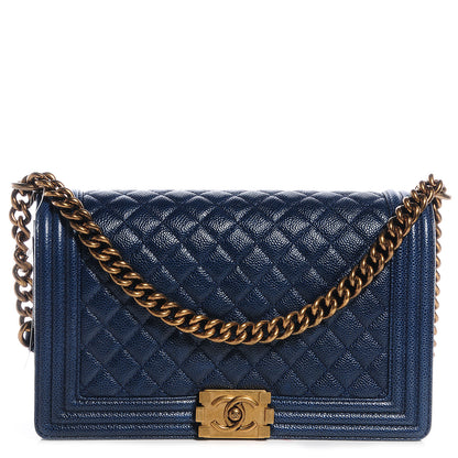 Chanel Caviar Quilted Medium Boy Flap Dark Navy Blue 1 of 9