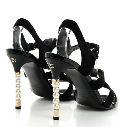 Chanel Kid Suede Pearl Sandals 41 Black 4 of 8