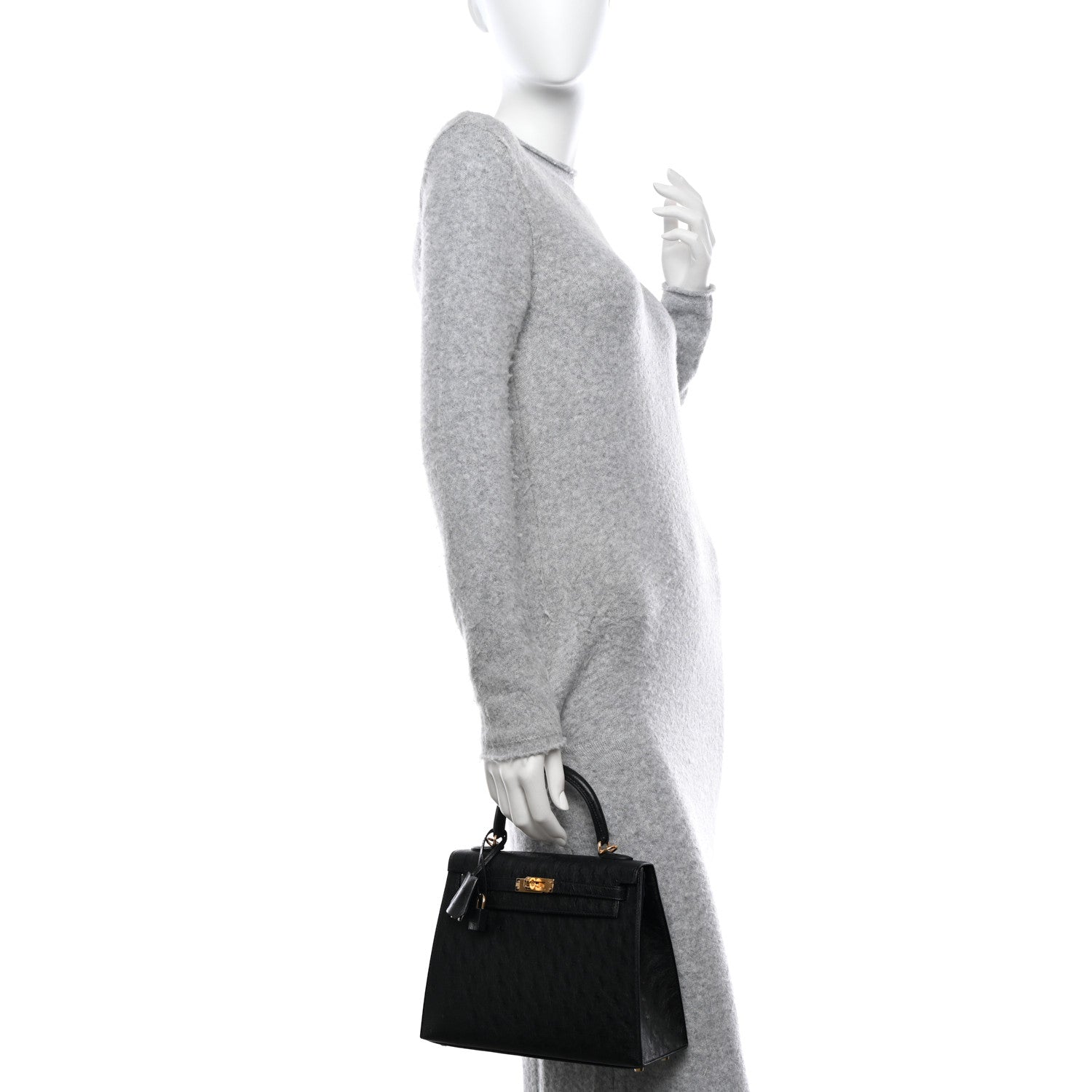 Hermes Ostrich Kelly Sellier 25 Black 2 of 12