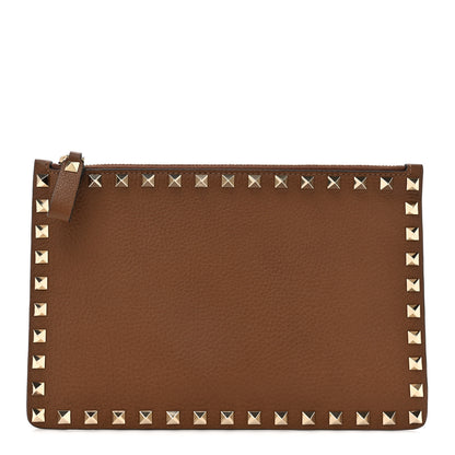 Valentino Garavani Grained Calfskin Medium Rockstud Zip Pouch Deep Cuir 1 of 7