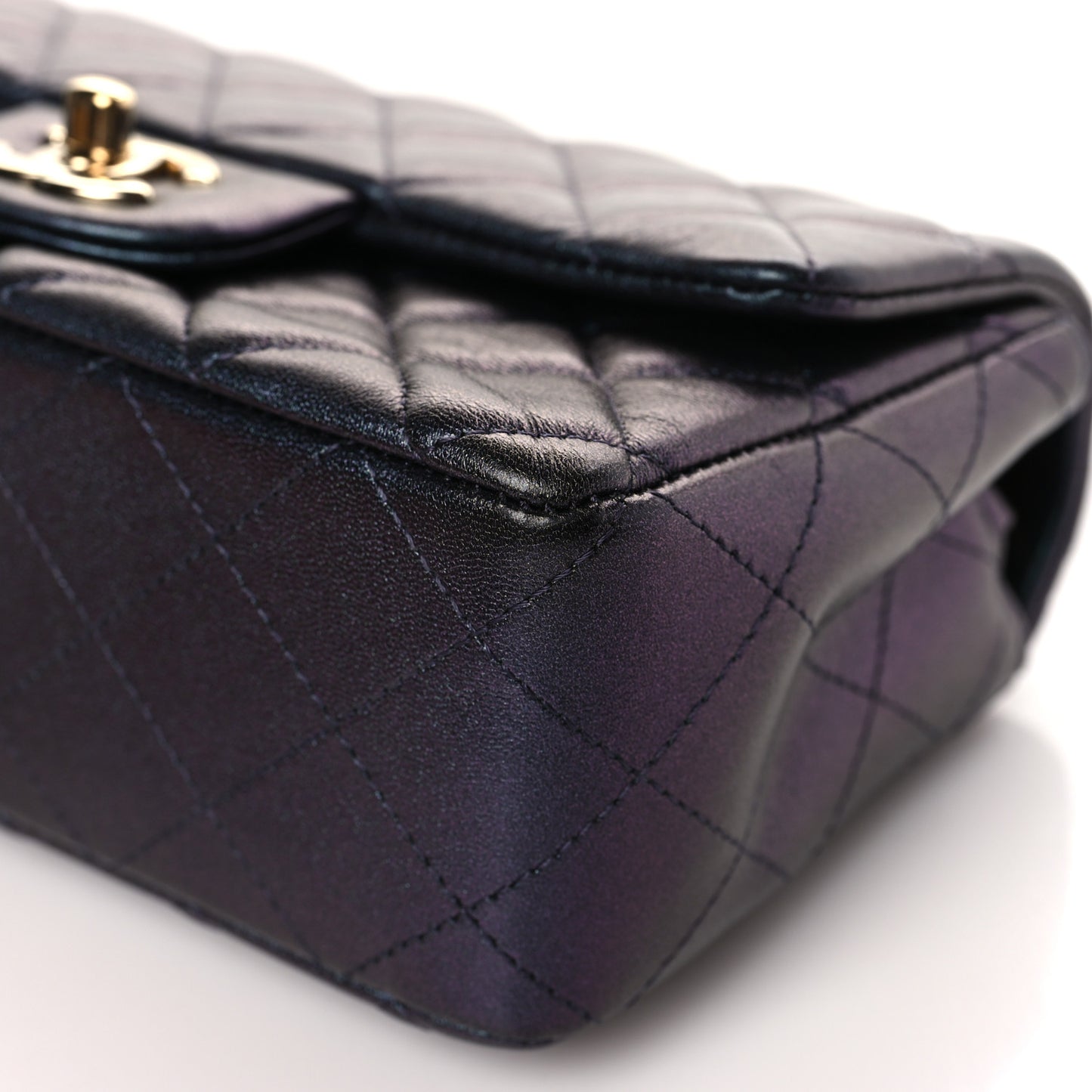Iridescent Lambskin Quilted Mini Rectangular Flap Black