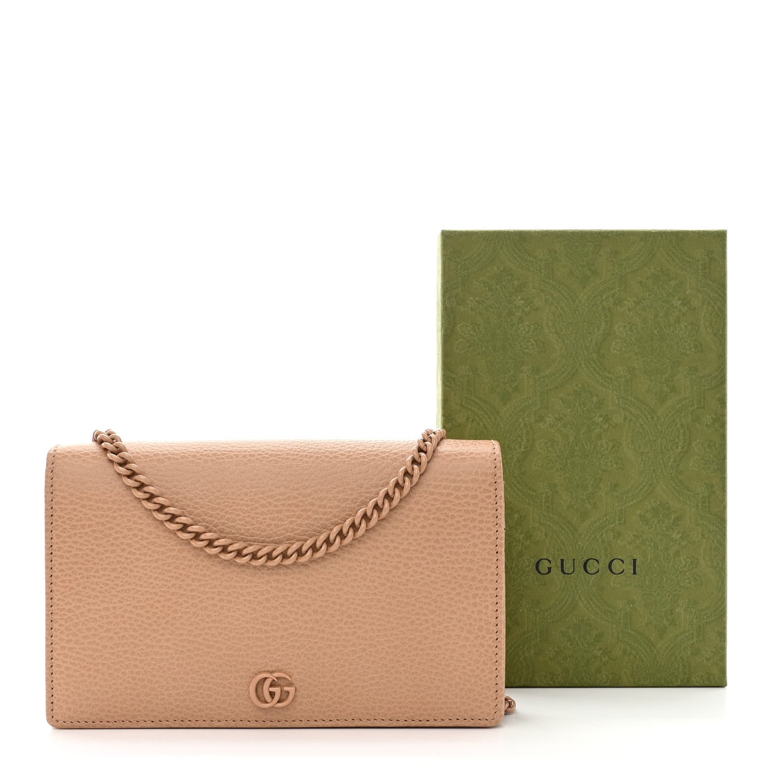 Gucci Dollar Calfskin Enamel Monochrome Mini GG Marmont Chain Wallet Camelia 10 of 10