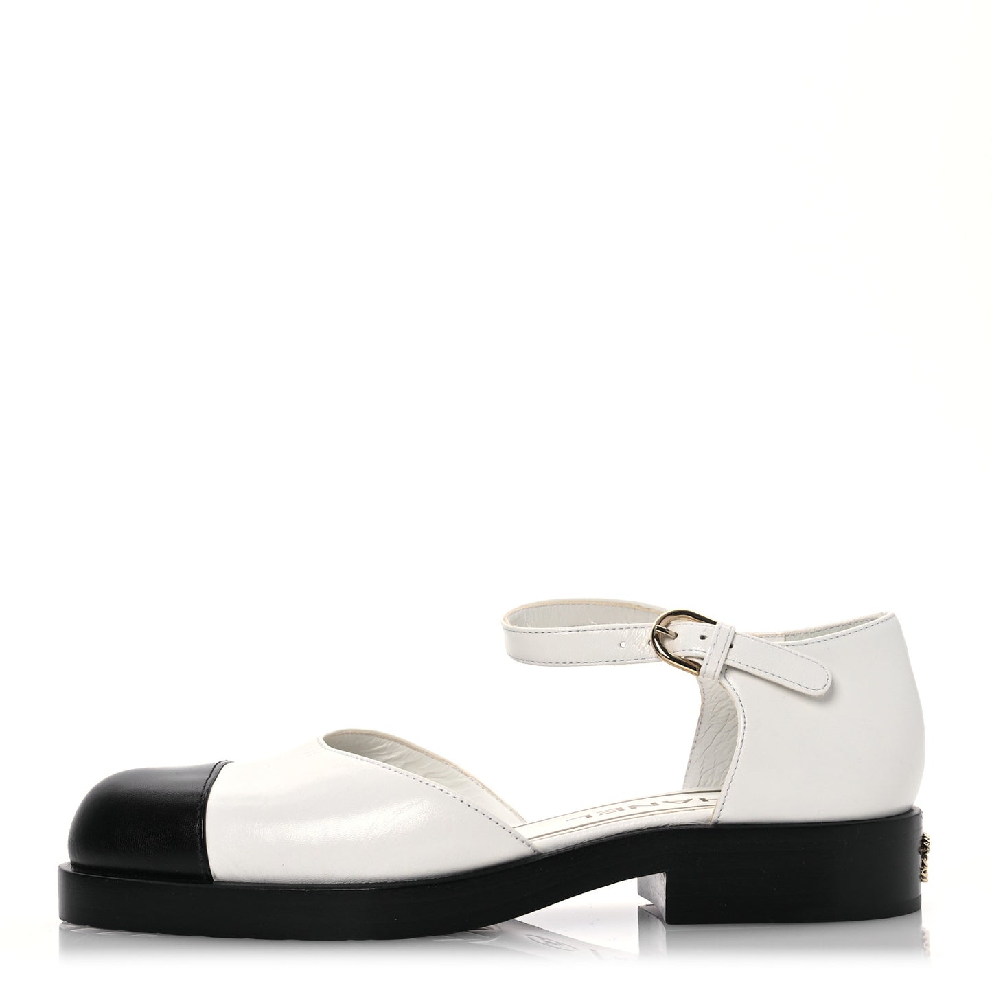 Shiny Goatskin Mary Jane Flats 35 White Black