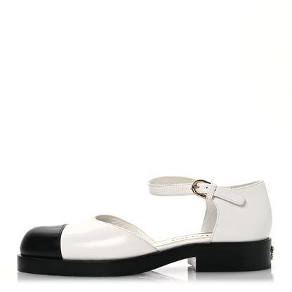Chanel Shiny Goatskin Mary Jane Flats 35 White Black 1 of 13