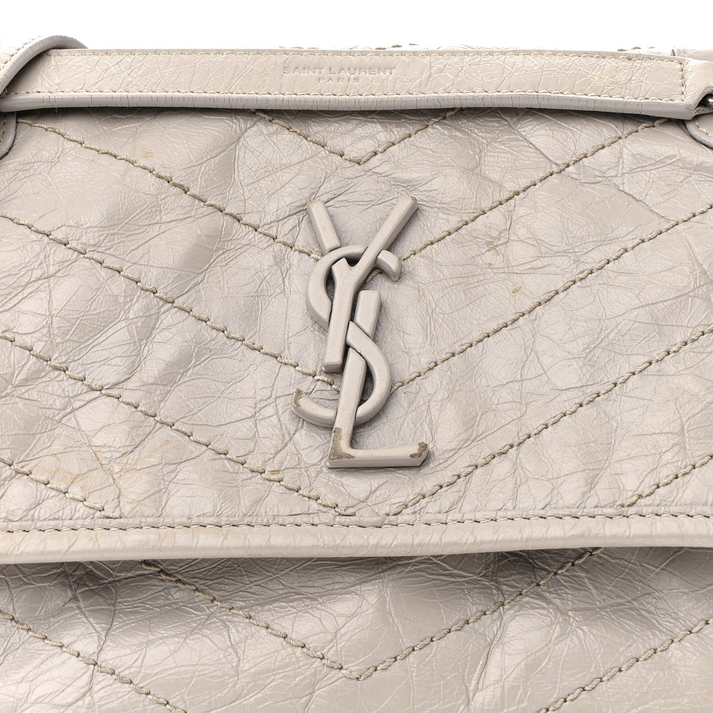 Crinkled Calfskin Matelasse Monogram Baby Niki Chain Satchel Granite