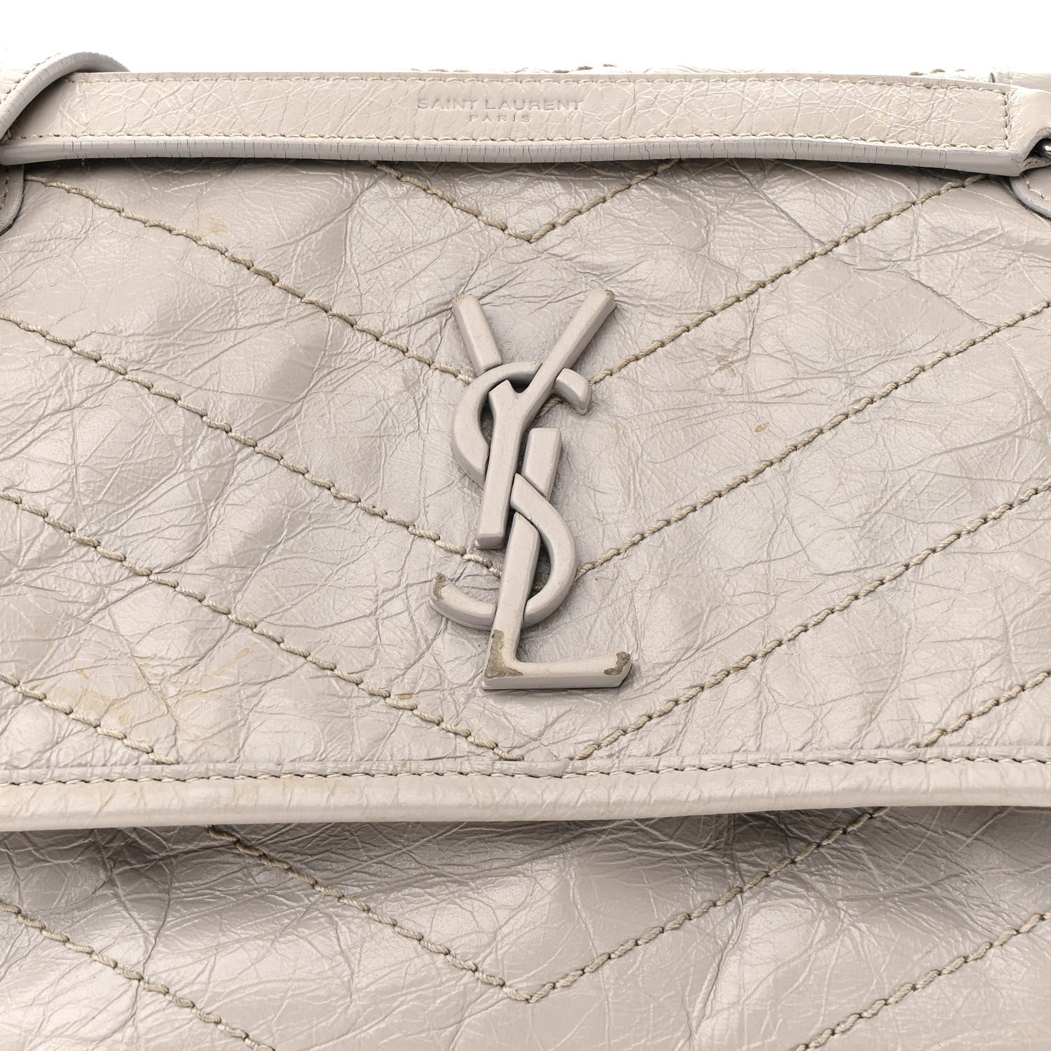 Saint Laurent Crinkled Calfskin Matelasse Monogram Baby Niki Chain Satchel Granite 9 of 23