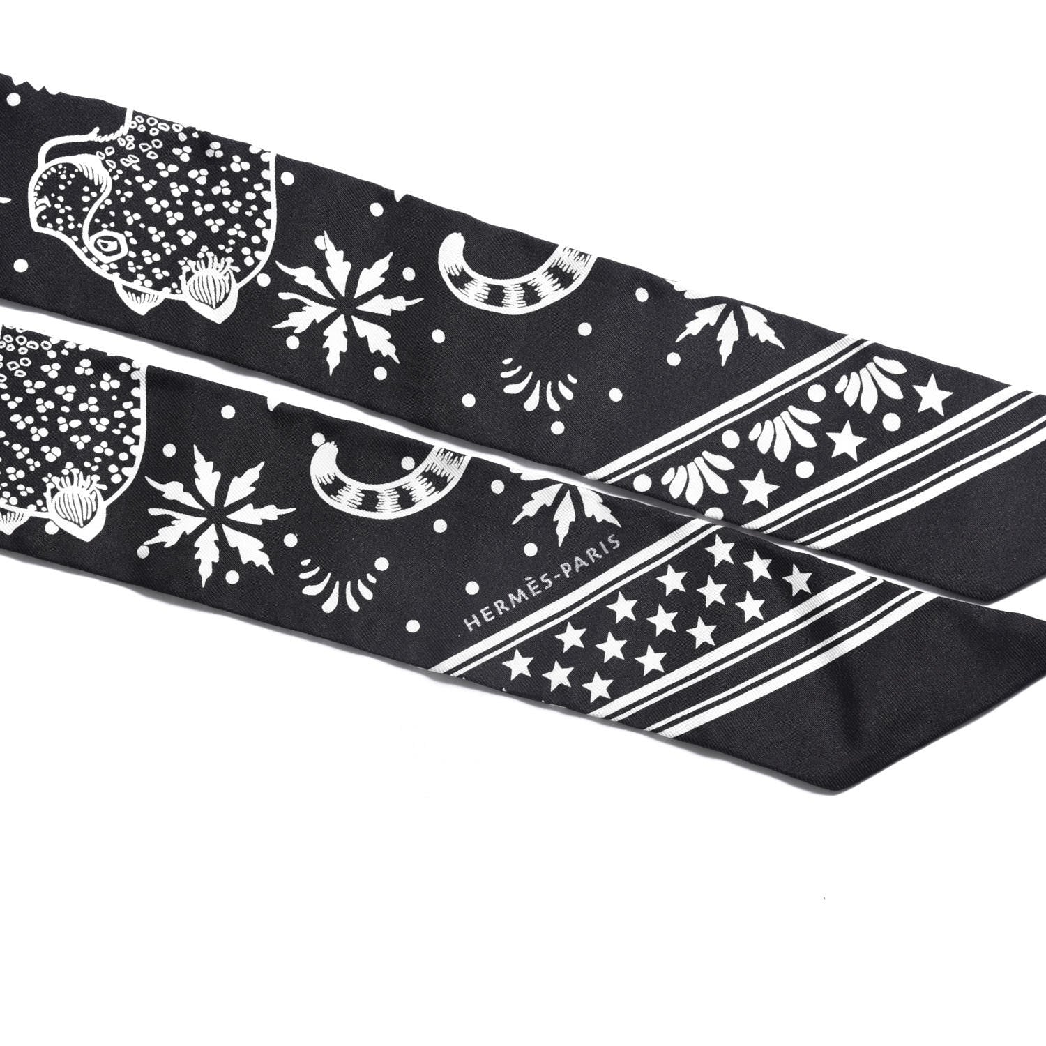 Hermes Silk Les Leopards Twilly Black White 5 of 5