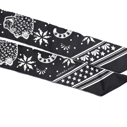 Hermes Silk Les Leopards Twilly Black White 5 of 5