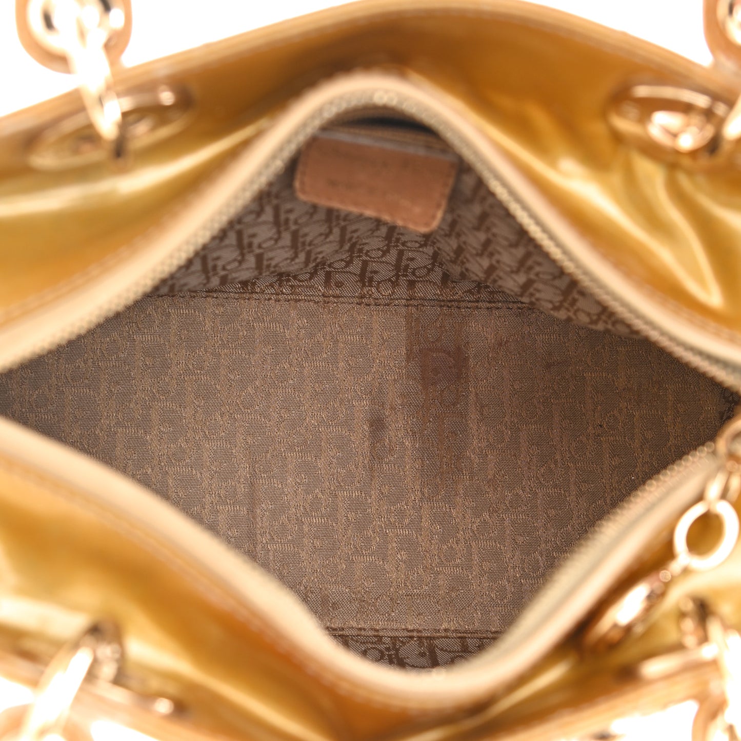Patent Cannage Stitched Medium Lady Dior Dark Beige