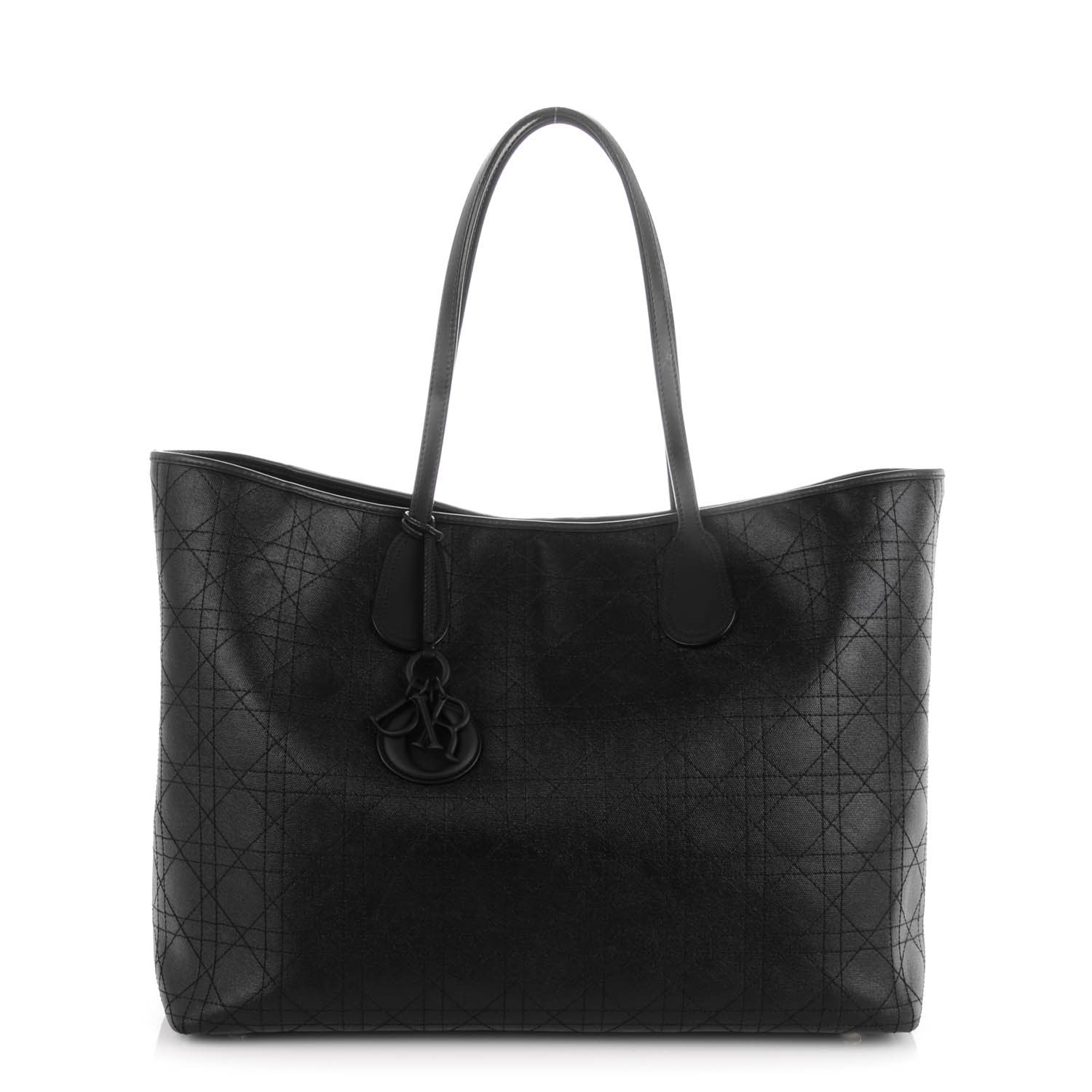 Christian Dior Coated Canvas Cannage Large Panarea Shopping Tote Black 1 of 7