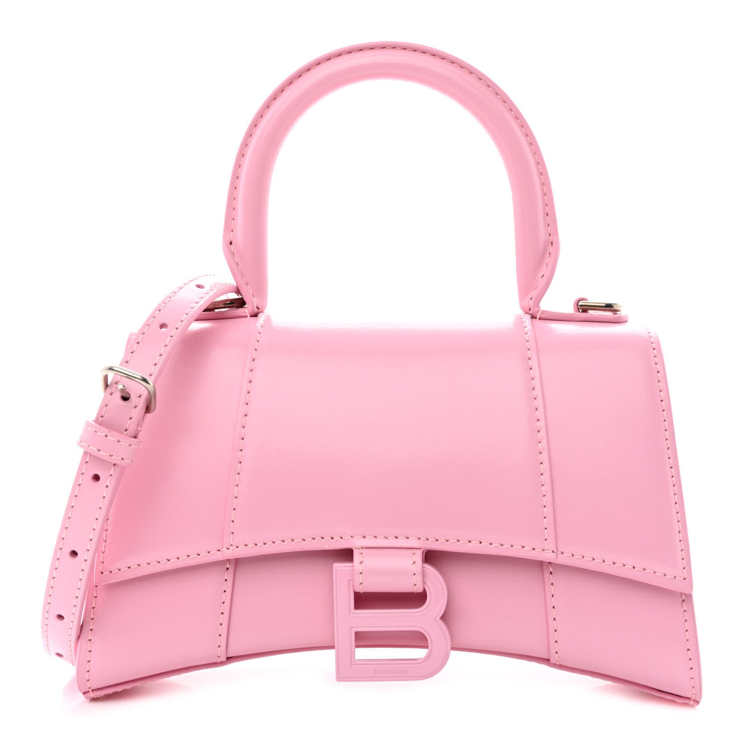 Balenciaga Shiny Box Calfskin Tonal B Hourglass Top Handle Bag XS Candy Pink 1 of 15
