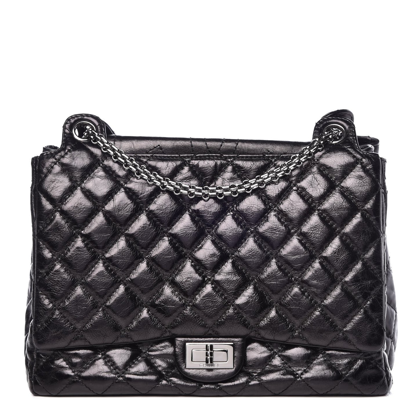 Metallic Aged Calfskin Quilted Reissue 2.55 Accordion Flap Black