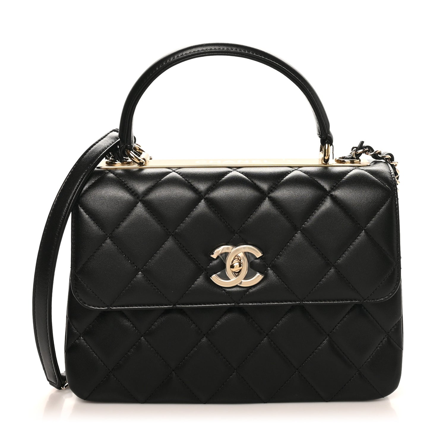 Lambskin Quilted Small Trendy CC Dual Handle Flap Bag Black