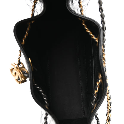 Chanel Shiny Crumpled Calfskin Quilted Mini Chanel 25 Handbag Black 5 of 11