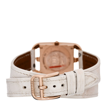 Hermes 18K Rose Gold Alligator Diamond Bezel 23mm Cape Cod Chaine d'Ancre Joaillier Double Tour Quartz Watch Blanc 3 of 5