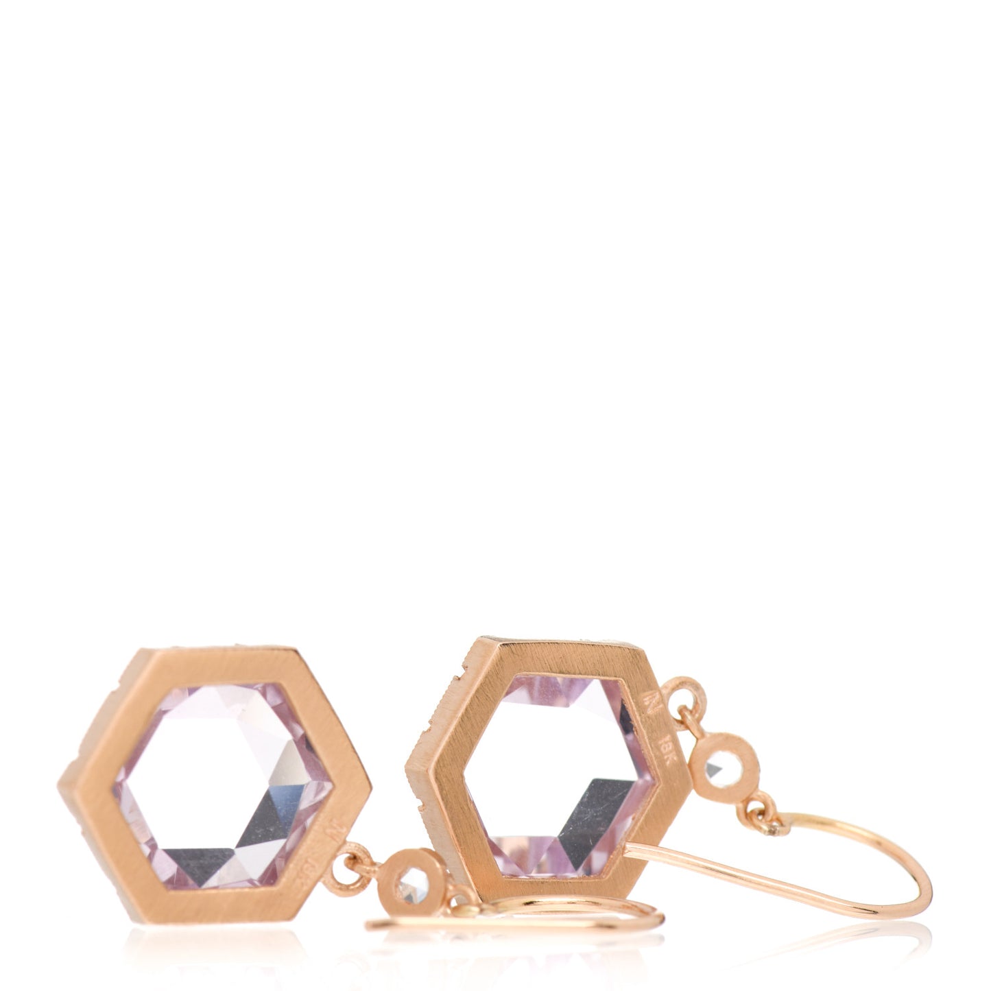 18K Rose Gold Amethyst Diamond Rose Cut Drop Earrings
