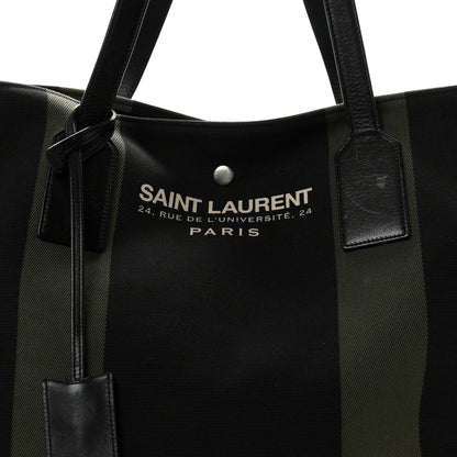 Saint Laurent Canvas Beach Shopping East West Tote Black 8 of 10