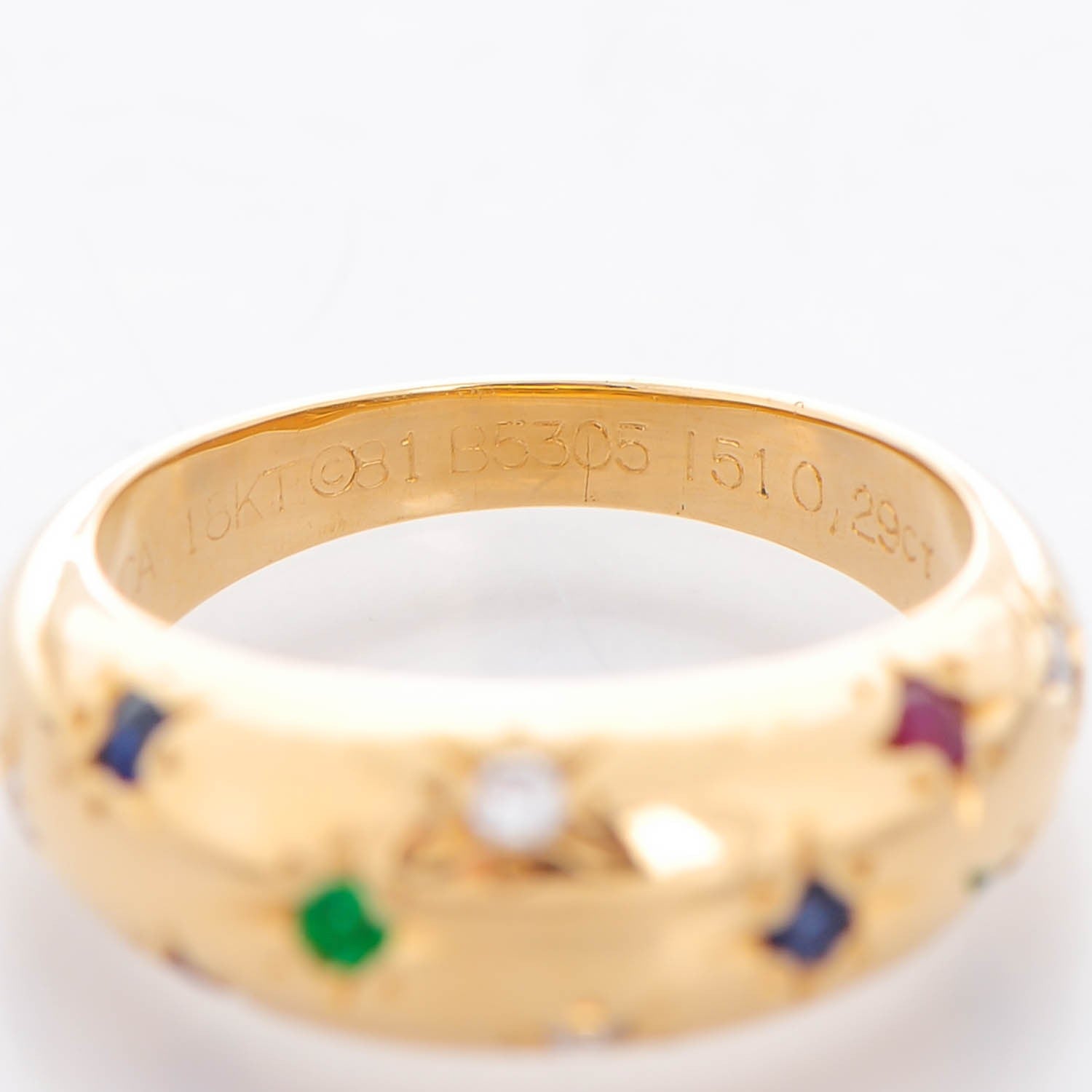 Van Cleef & Arpels 18K Yellow Gold Diamond Sapphire Emerald Ruby Dome Star Ring 48 4.5 4 of 5