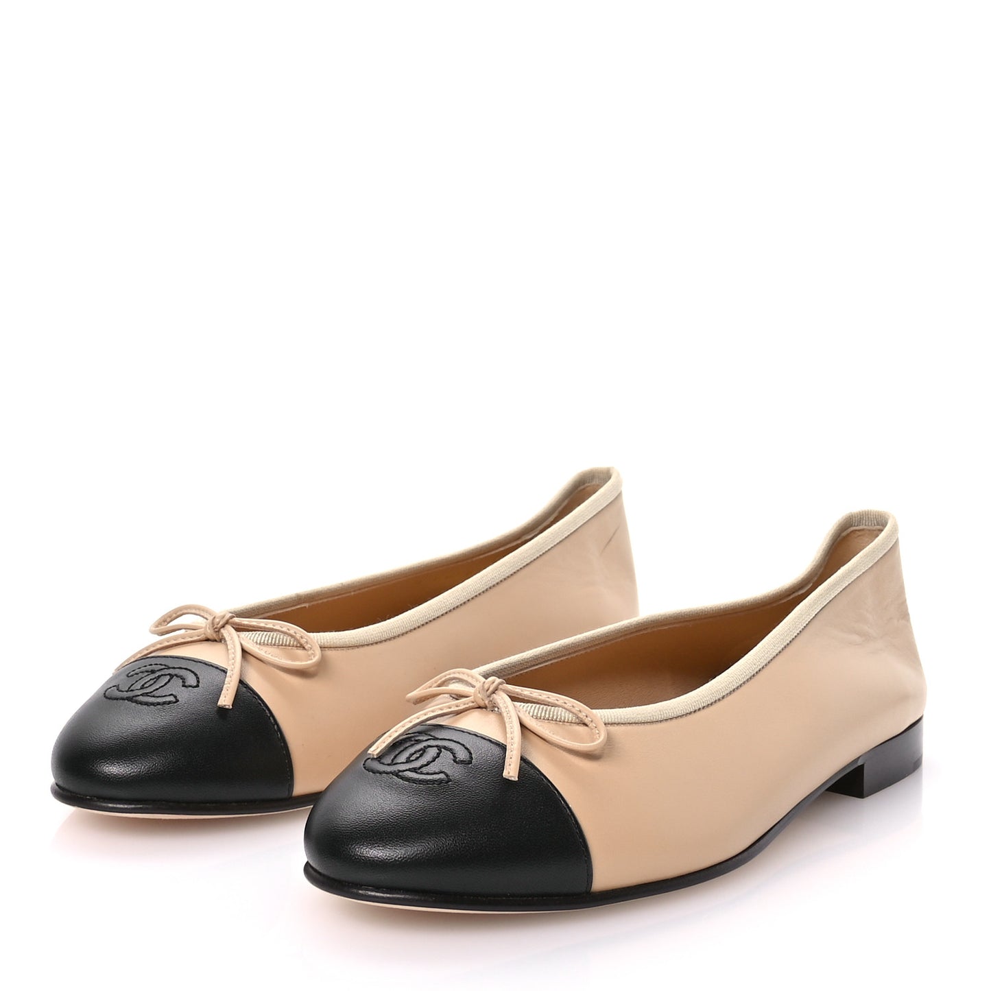 Lambskin Cap Toe CC Ballerina Flats 40 Beige Black