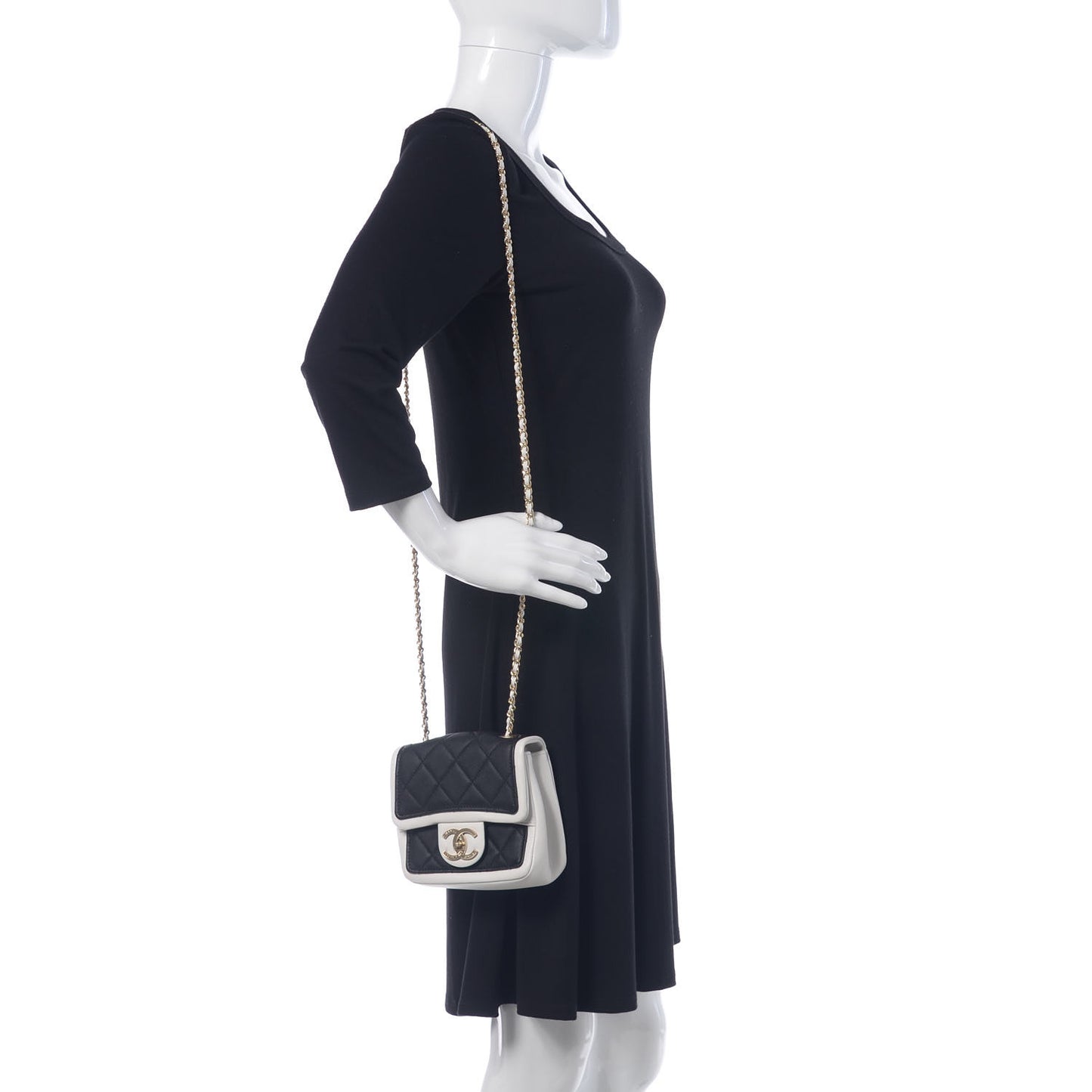 Lambskin Quilted Graphic Mini Flap Bag Black White