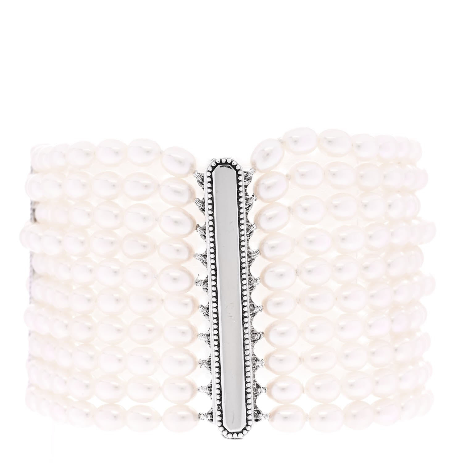Tiffany Sterling Silver Freshwater Pearl 4.5mm Ziegfeld 10 Strand Bracelet 2 of 3