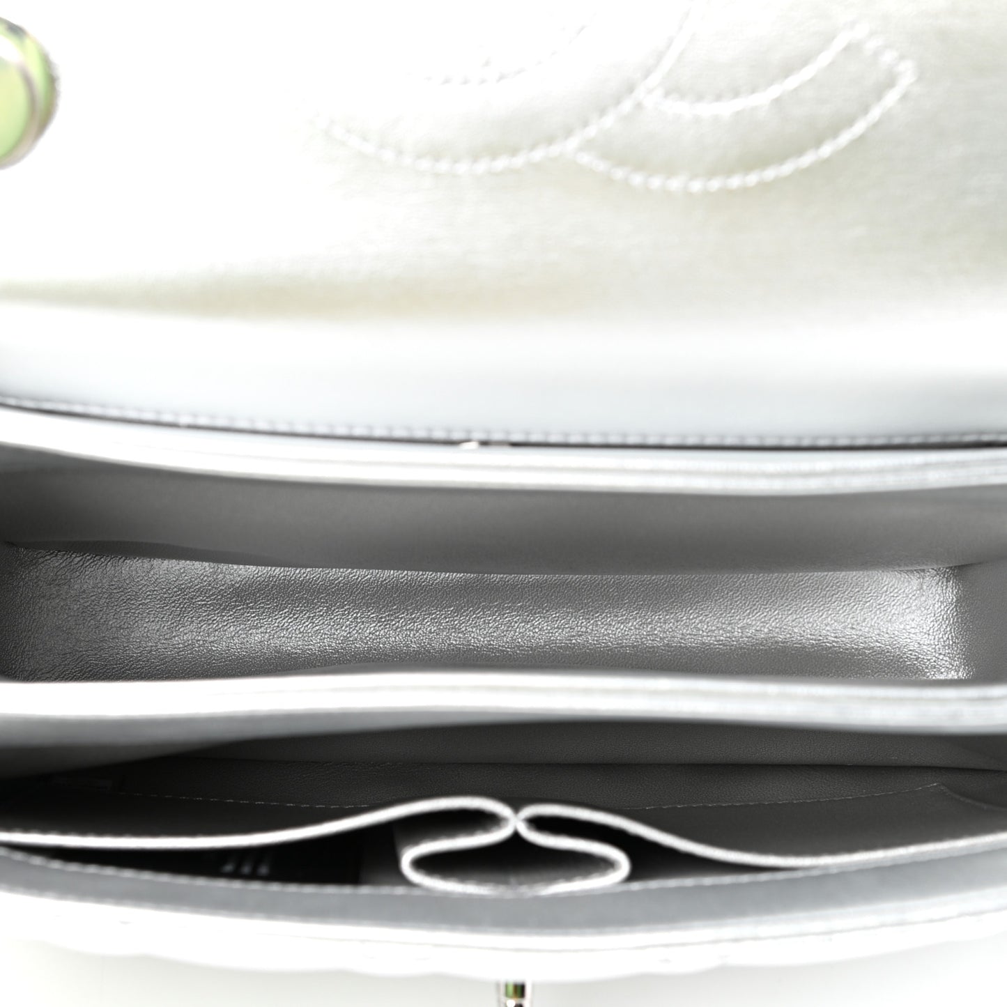 Metallic Lambskin Quilted Small Trendy CC Flap Dual Handle Bag Silver