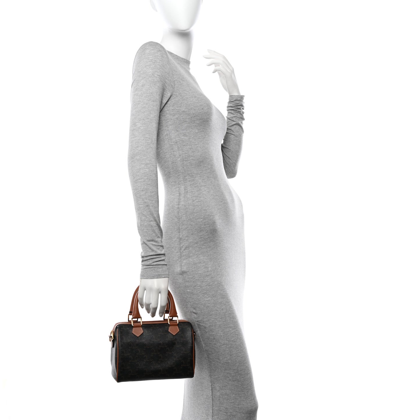 Triomphe Canvas Calfskin Small Boston Bag Tan