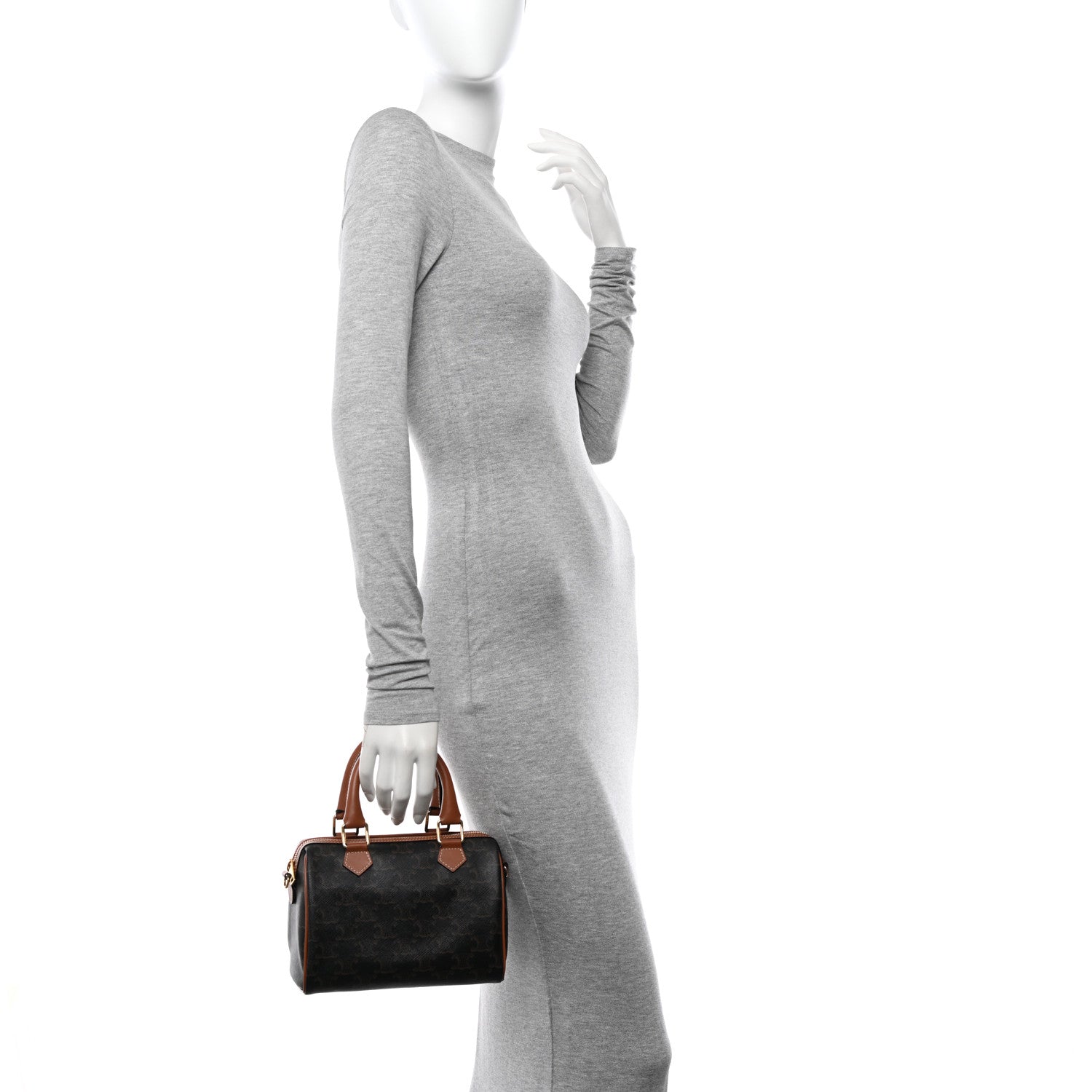 Celine Triomphe Canvas Calfskin Small Boston Bag Tan 2 of 10