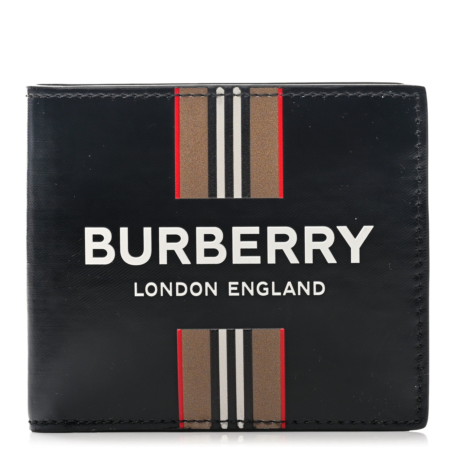 Burberry Canvas Icon Stripe Calfskin Embossed Bi-Fold Wallet Black 1 of 6