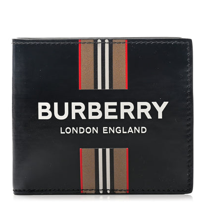 Burberry Canvas Icon Stripe Calfskin Embossed Bi-Fold Wallet Black 1 of 6