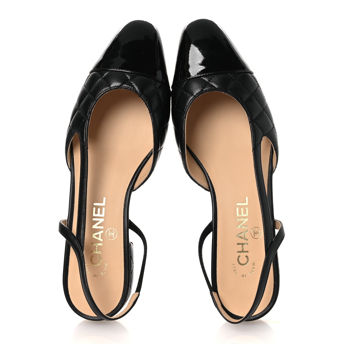 Lambskin Patent Cap Toe CC Slingback Flats 37.5 Black