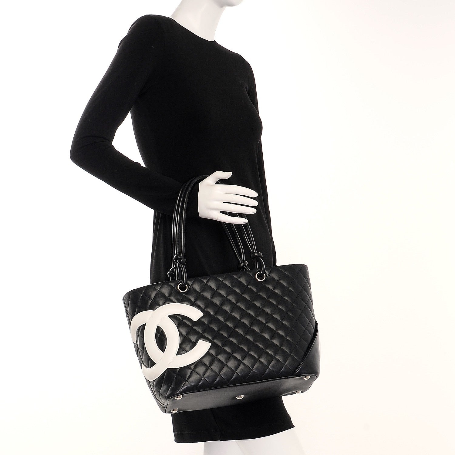 Chanel Calfskin Quilted Large Cambon Tote Black White 2 of 8