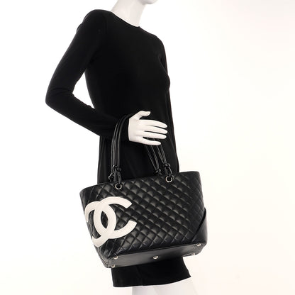 Chanel Calfskin Quilted Large Cambon Tote Black White 2 of 8