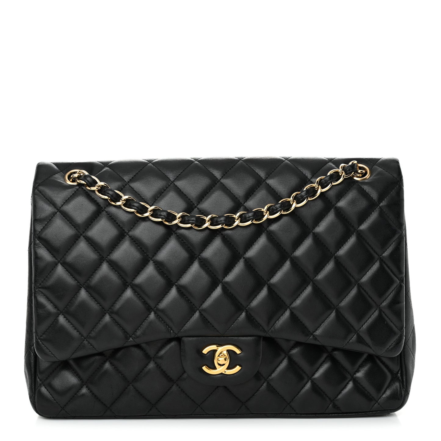 Lambskin Quilted Maxi Single Flap Black
