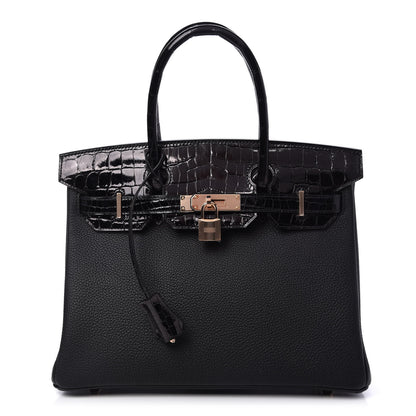 Hermes Taurillon Novillo Shiny Niloticus Crocodile Birkin Touch 30 Black 1 of 32