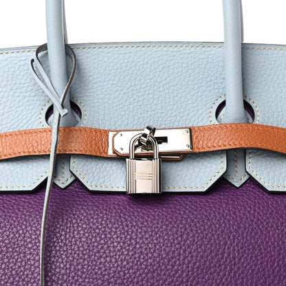Hermes Taurillon Clemence Arlequin Birkin 35 Ultraviolet Etain Bleu Lin Bleu Orage Gold 10 of 10
