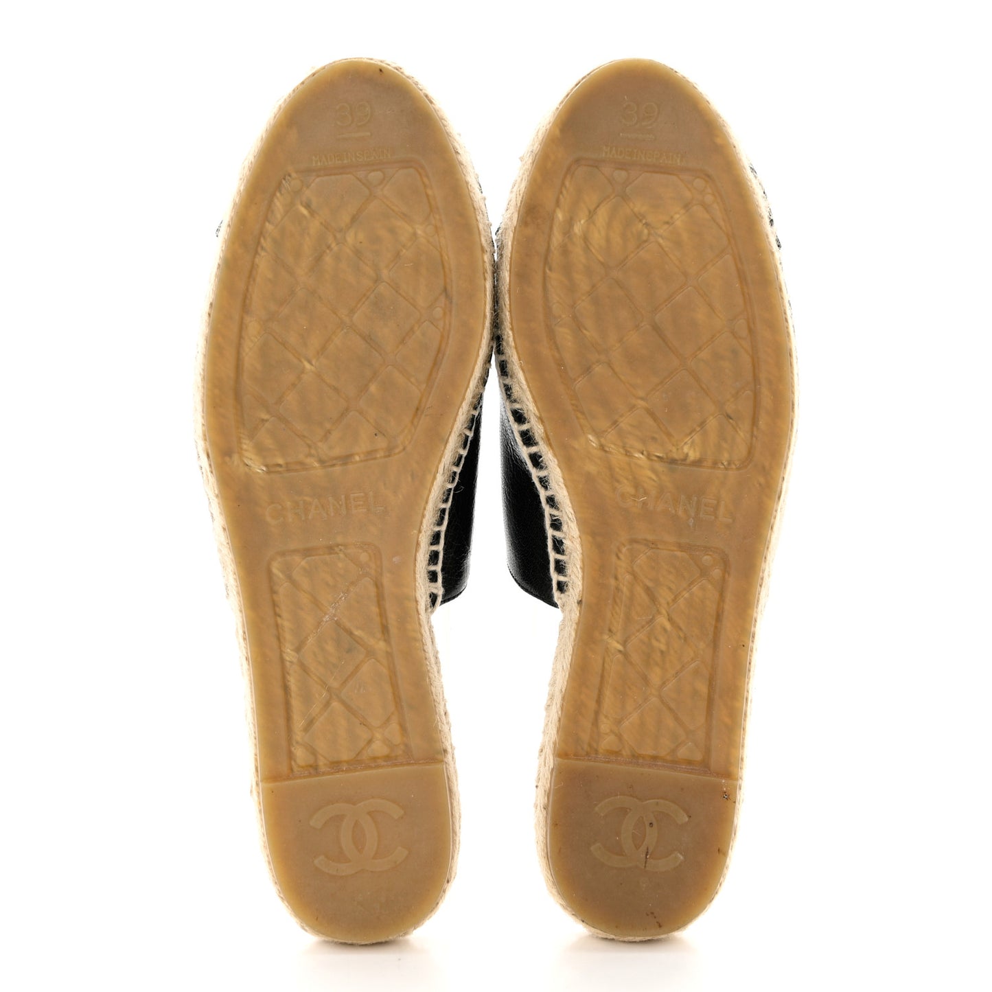 Iridescent Goatskin Patent CC Espadrille Mules 39 Black