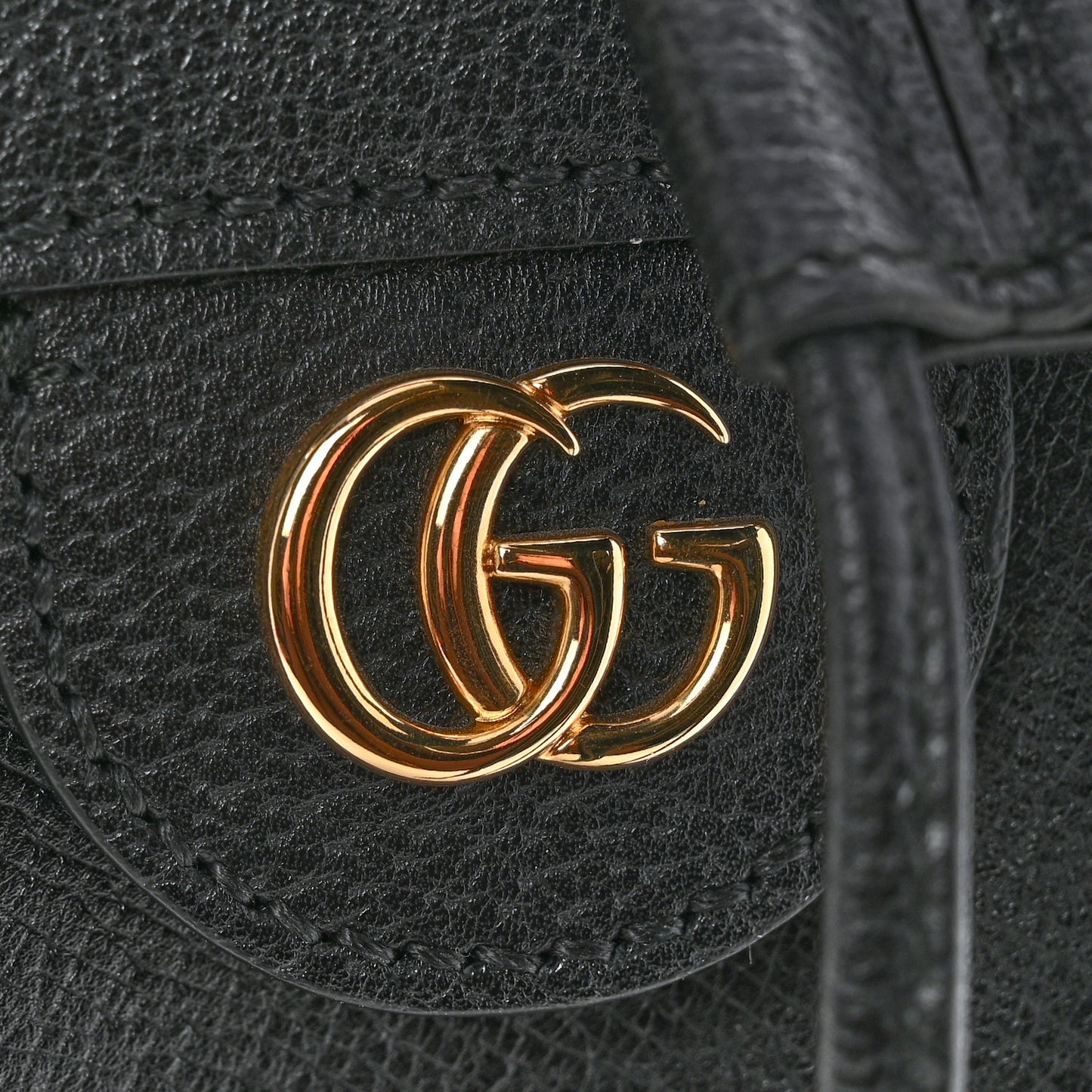 Glazed Textured Calfskin Web Small Ophidia Bucket Bag Black