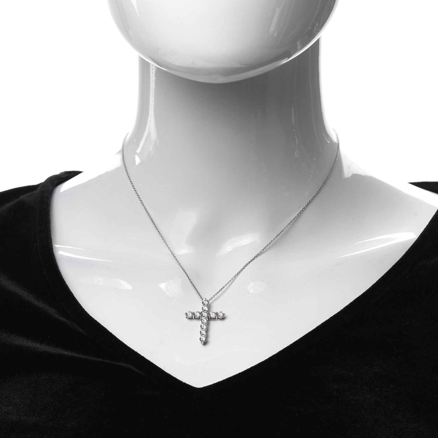 Tiffany Platinum Diamond Large Cross Pendant Necklace 2 of 6