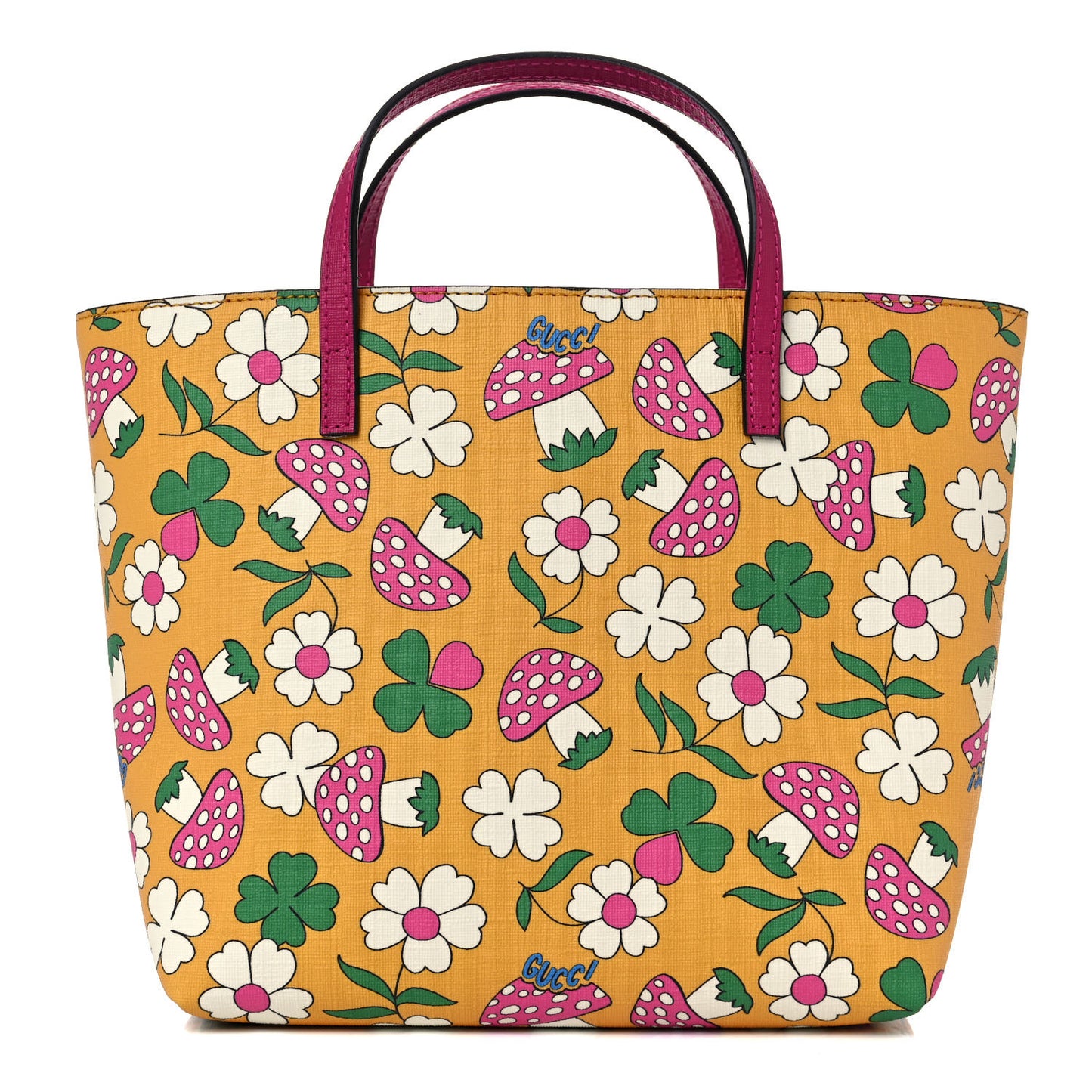 Canvas Childrens Flower Mushroom Print Tote Pink Yellow